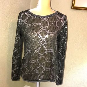 Seven7 Olive Green & Silver Metallic Sweater Small